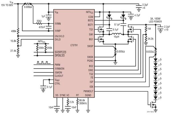 The LT3791 driving a 3A LED Array